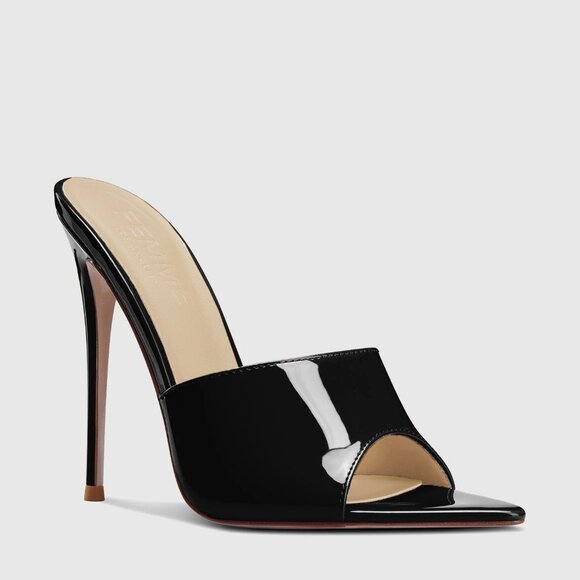 Black Gianni Patent Vegan High Heel Mules - Picture 1 of 9